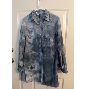 Lauren Ralph Lauren Tye Dye Button Down Long Sleeve Shirt, Medium